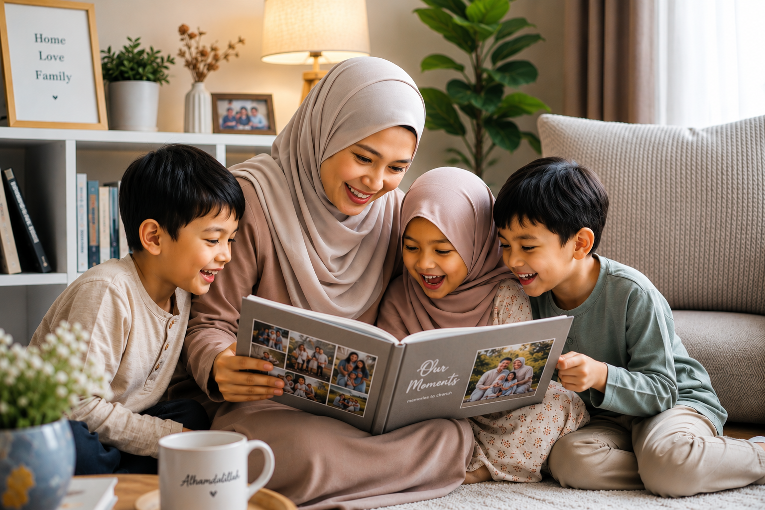 Keluarga menikmati photobook PixyoPrint